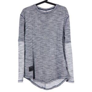 Zimego Mens Sweater Shirt M Knit Long Sleeve Gray Blue Heathered Layer Look